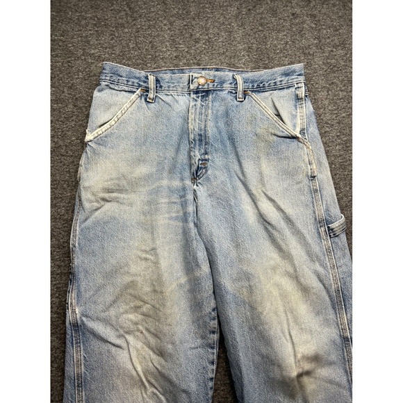 Rustler Jeans Mens 32x32 Blue Fits 32x27 Carpenter Denim Workwear Distressed - Picture 6 of 16